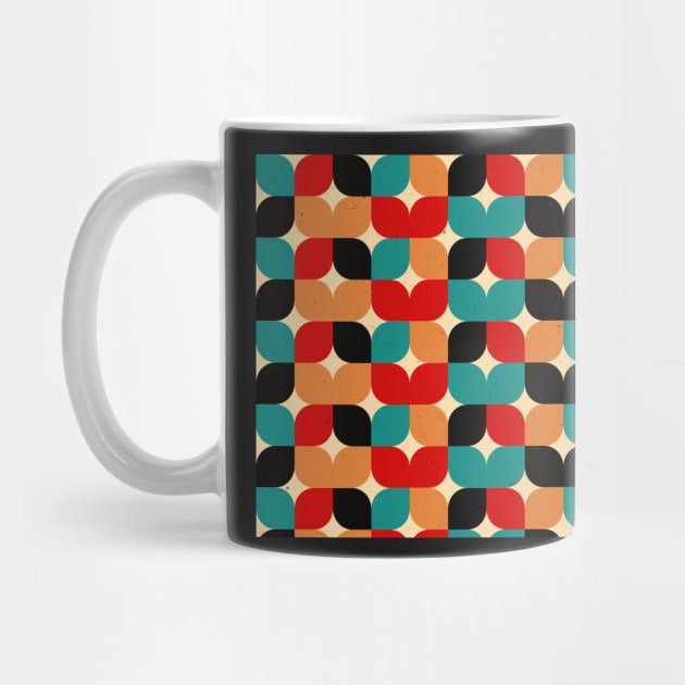 Retro red blue Orange Geometric pattern by PlusAdore